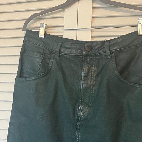 NWT Anthropologie Pilcro Coated Denim Pencil Skirt dark green 14 - Picture 3 of 11